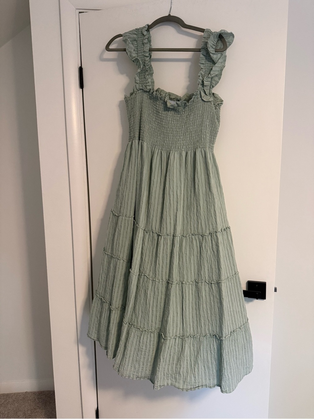 Nap Dress Smocked Tiered Midi Sundress in Sage Green
